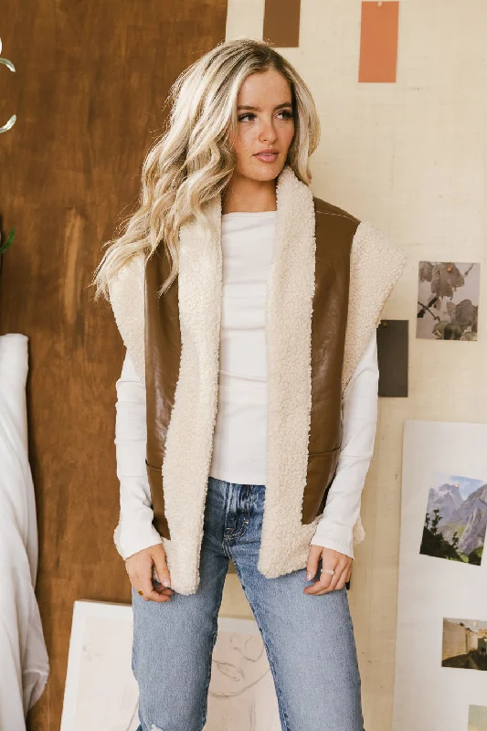 Last Night Sherpa Lined Vest in Brown - FINAL SALE