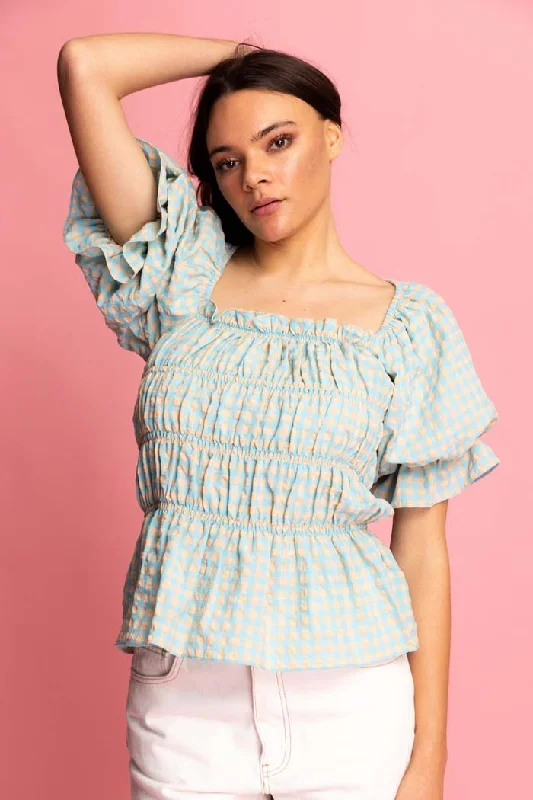 Bella Cotton Top Blue Gingham