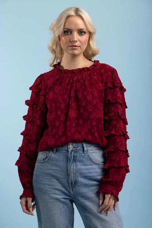 Cara Ruffle Top Maroon