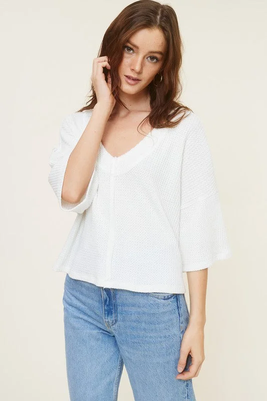 Libby V-Neck Cropped Waffle Top