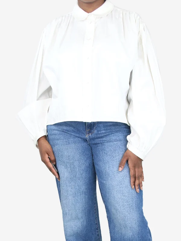 White puff-sleeved pleated shirt - size L