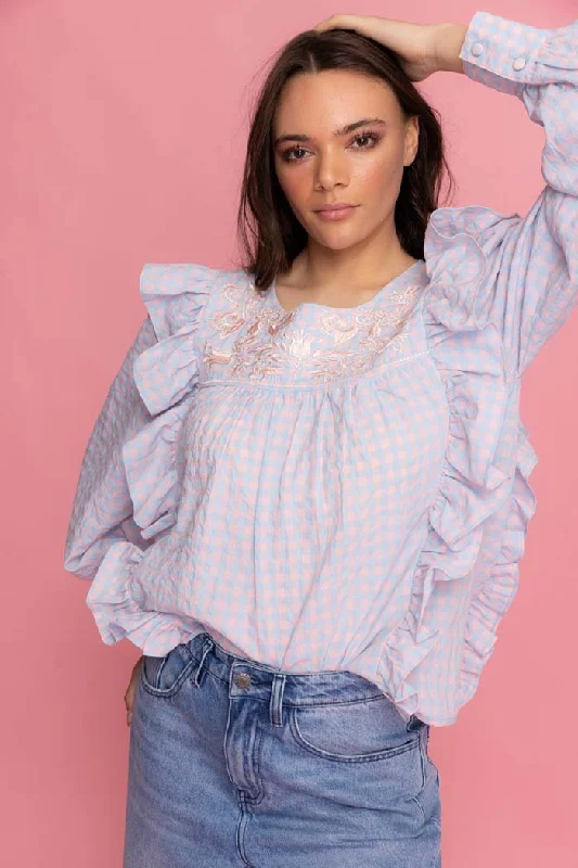 Alana Embroidered Top Cotton Gingham