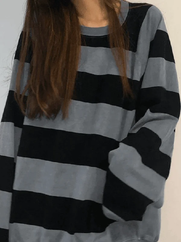 Vintage Striped Fleece Lined Pullover Sweatshirt