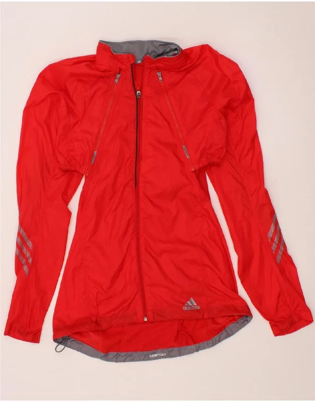 ADIDAS Womens Climalite Rain Jacket UK 14 Medium Red Nylon