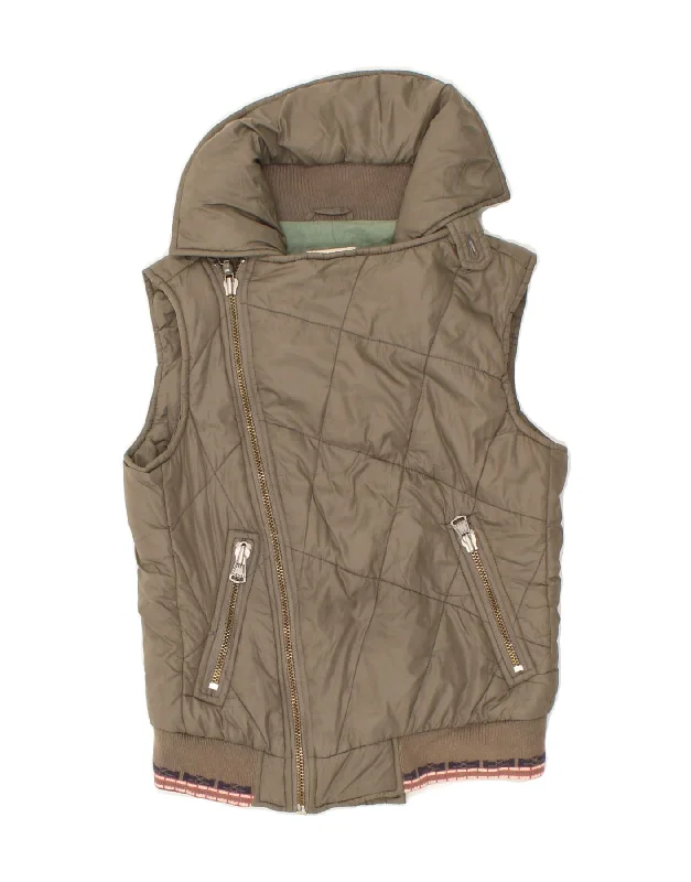 DIESEL Womens Quilted Gilet UK 8 Small Khaki Polyamide