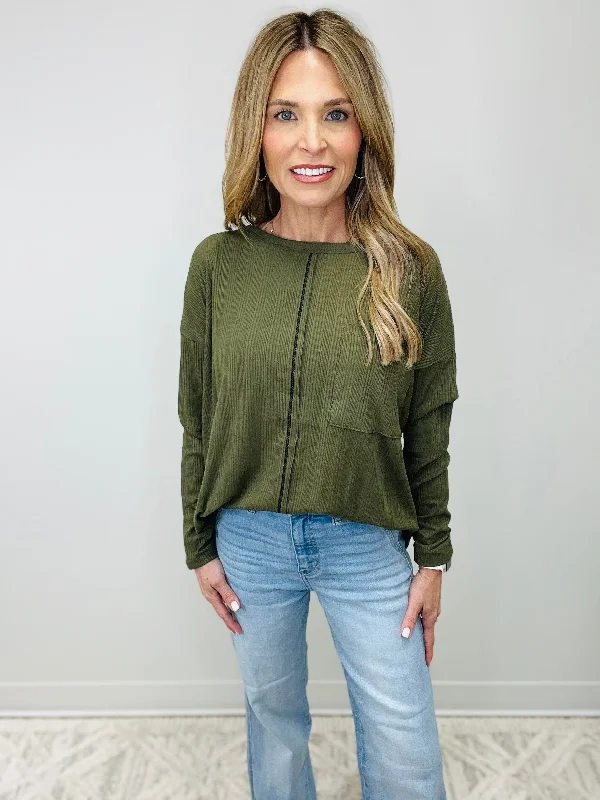 OLIVE RIBBED TOP--FLASH SALE