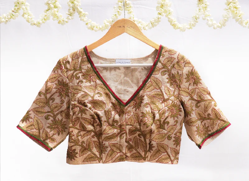 Sepia Gold, Kanjeevaram tissue,Embroidery blouse