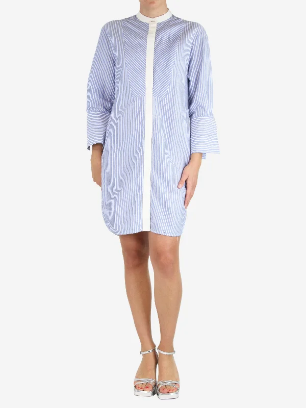 Blue striped long shirt dress - size UK 8