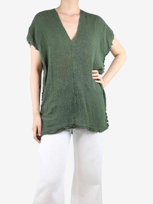 Green frayed cotton-gauze top - size UK 10