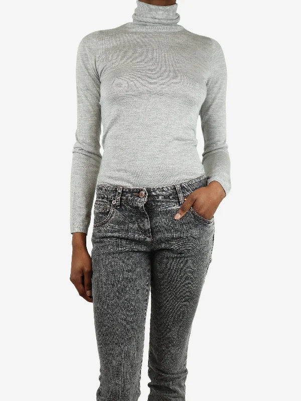 Grey roll-neck cashmere knit top - size XS