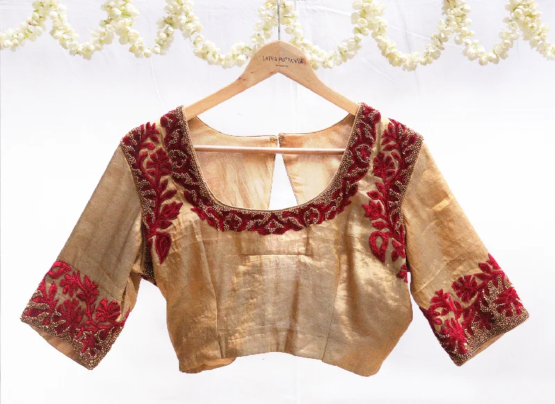 Golden brown , Kanjeevaram tissue,Applique blouse