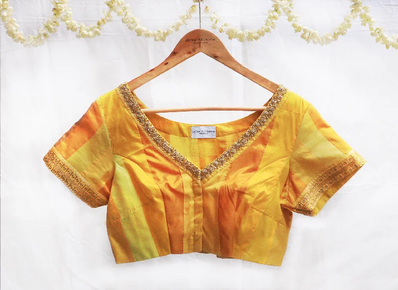 Yellow, Mustard and Lemon yellow,Karnataka silk, Hand embroidery, Patchwork  blouse