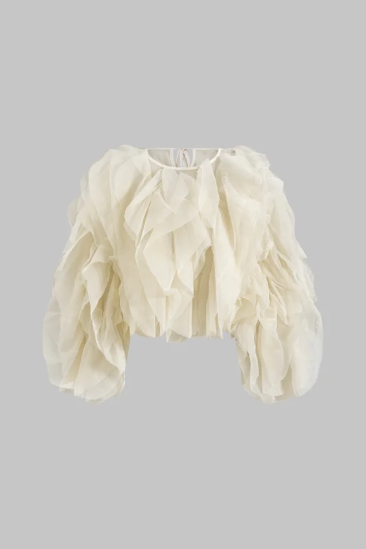 Ruffle Strappy Long-Sleeve Shirt