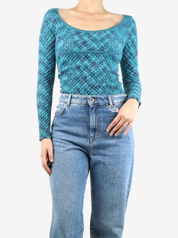 Missoni Blue boat-neckline wool textured knit top - size UK 10