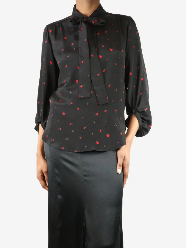 Black strawberry print silk shirt - size UK 6