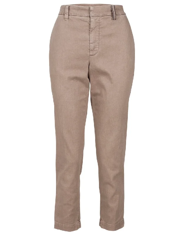 Stone Washed Cotton Monili Belt Loop Cigarette Pant