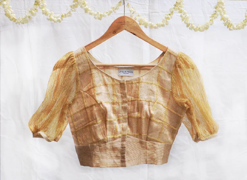 Blonde gold,Kanjeevaram tissue,Crush tissue blouse