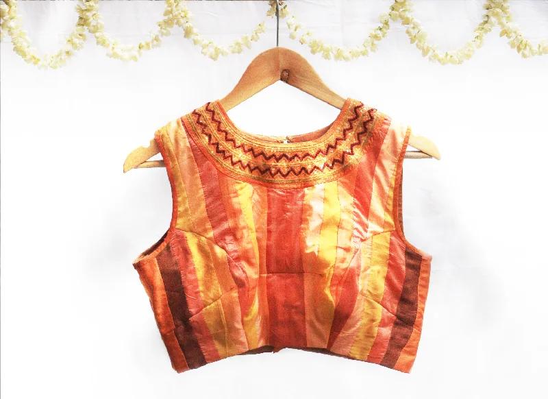 Orange,Yellow and Mustard, Karnataka silk, Hand Embroidery,Patchwork blouse