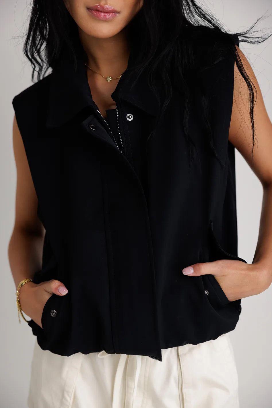 Rory Collared Vest in Black - FINAL SALE