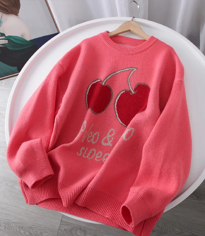 Sweater cute cherry love long sleeve sweater  046