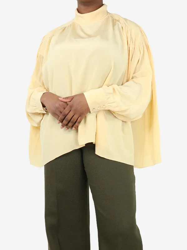 Yellow high-neck silk crepe shirt - size L