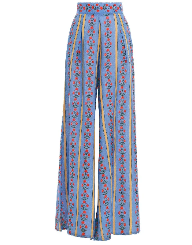 Azahar Cocora-Print Linen Wide-Leg Pants