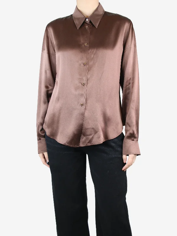 Brown silk satin shirt - size UK 18