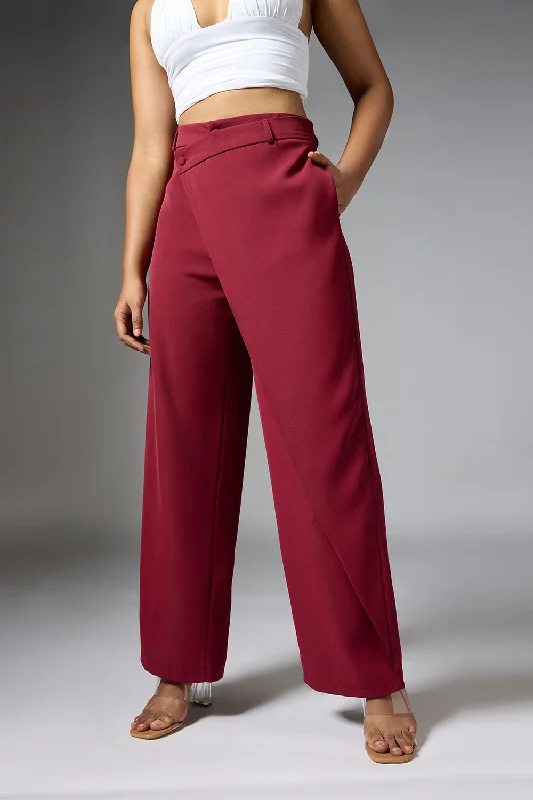 Intense Rust Red Wrap Front Korean Pants