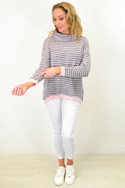 Pink Cross My Heart Cosy High Neck Tunic Jumper