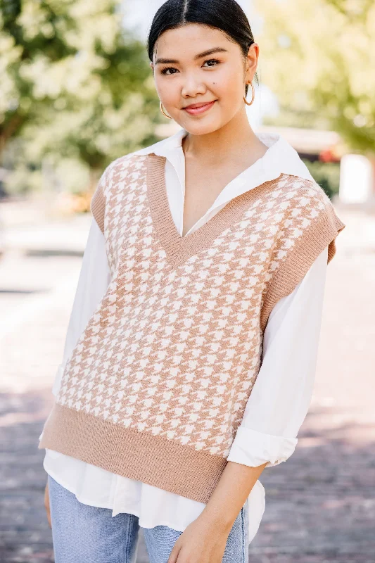 Business As Usual Cream Gingham Sweater Vest