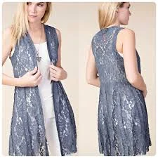 VOCAL DENIM LACE STUDDED VEST