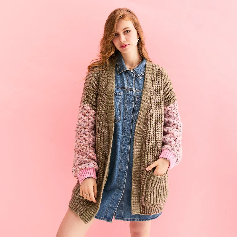 Madison Oversized Balloon Sleeve Knit Cardigan - Khaki