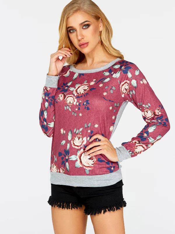 OEM ODM Round Neck Floral Print Long Sleeve T-Shirts