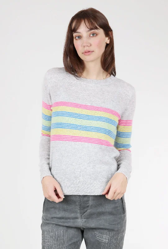 Rainbow Stripe Cashmere Sweater, Tin/Multi