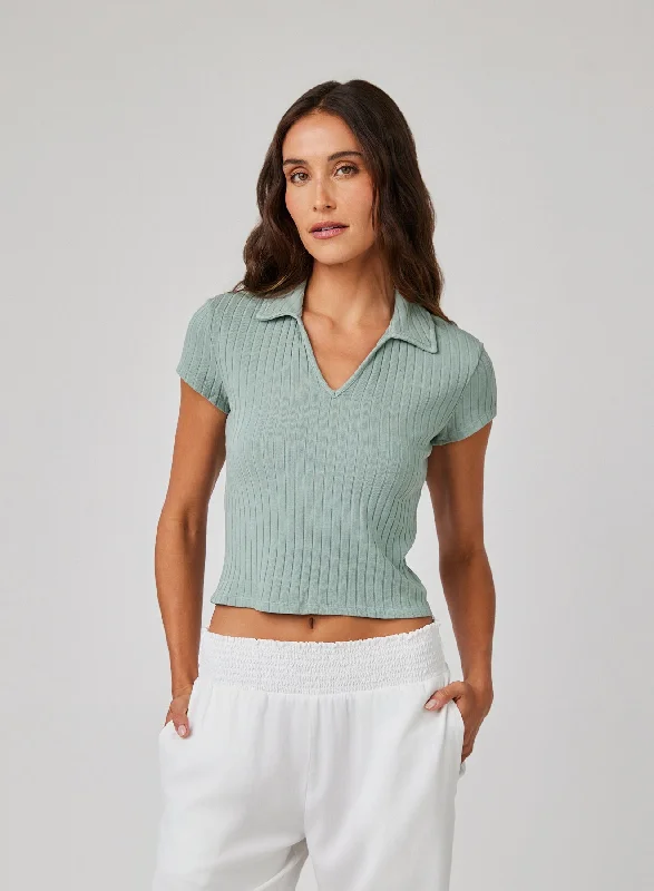 Collared Crop Top - Clean Sage