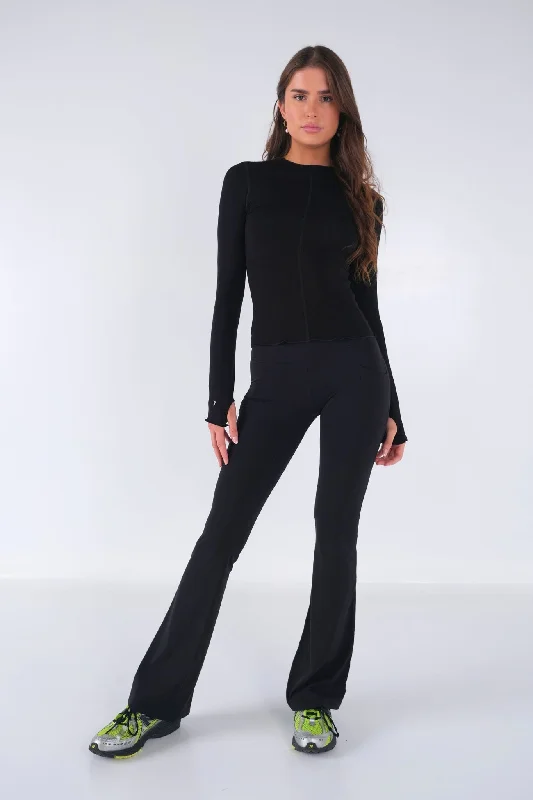 Frill Long Sleeve Top - Black