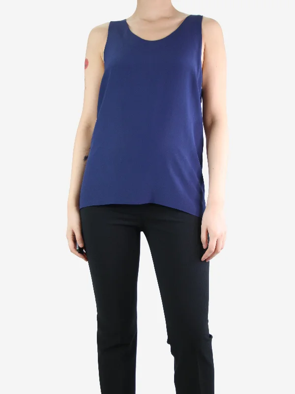 Blue sleeveless silk top - size UK 10