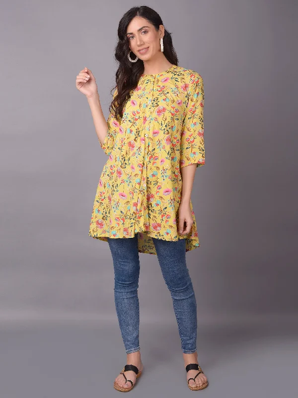 Women Yellow Mandarin Collar Tunic