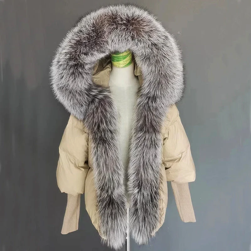 Khaki Silver Fox Fur Collar