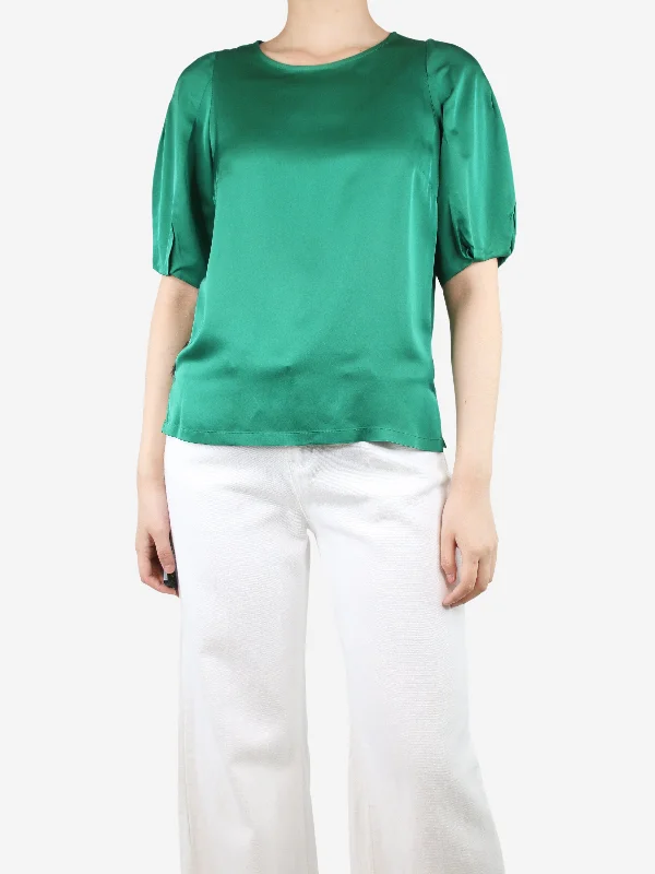 Green short-sleeved satin top - size UK 8