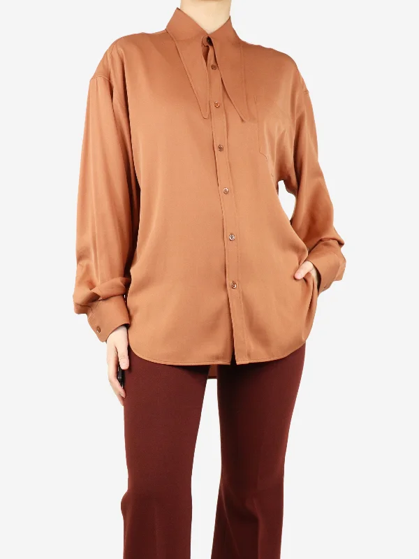 Clay brown pointed-collar blouse - size UK 8