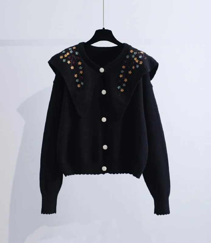 Cute embroidered long-sleeved cardigan sweater  028