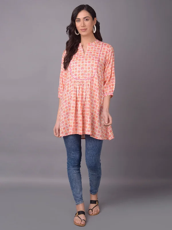 Winter Wear - Women Peach Geometric Printed Tunic