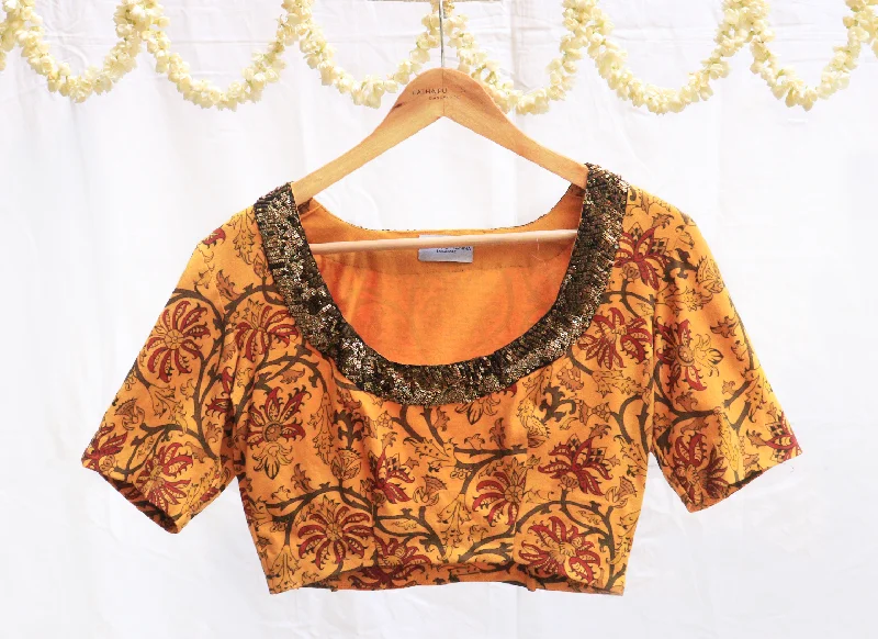 Cadmium yellow,Digital Print Strechable  knit blouse