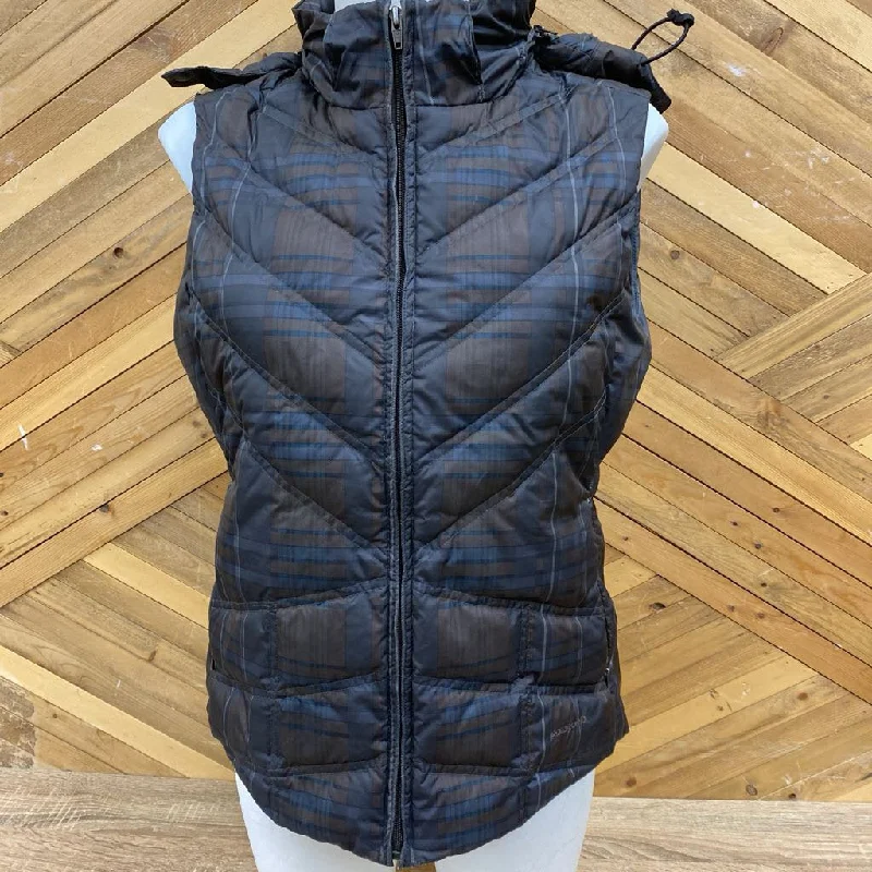 Patagonia - Women's Hooded Down Puffer Vest - MSRP comp $230: Brown/Black-women-MD