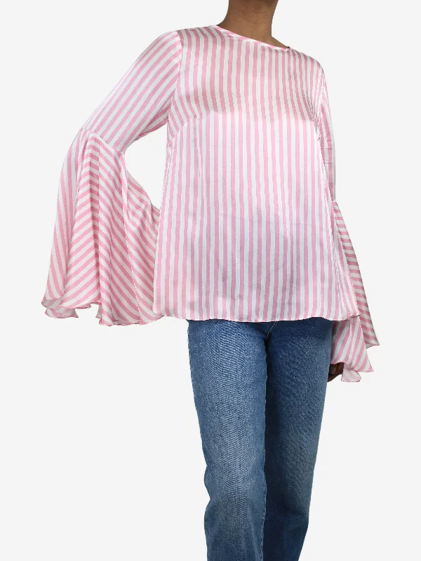 Pink striped super flared sleeve top - size UK 10