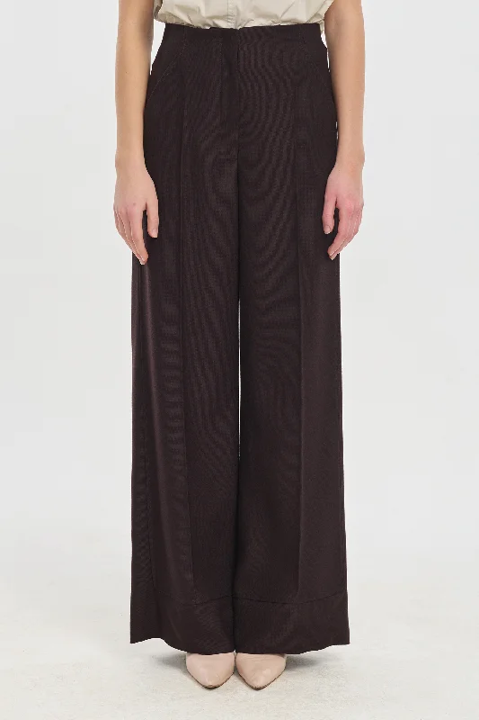 Oxblood viscose wool crepe wide leg pants