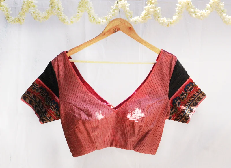 Dark peach, black and Magenta , Karnataka silk ,pintuck blouse