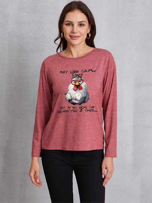 Graphic Round Neck Long Sleeve T-Shirt