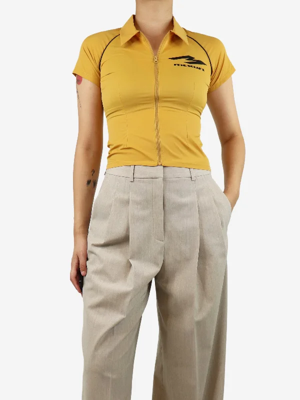 Yellow fitted cropped zip-up polo - size S